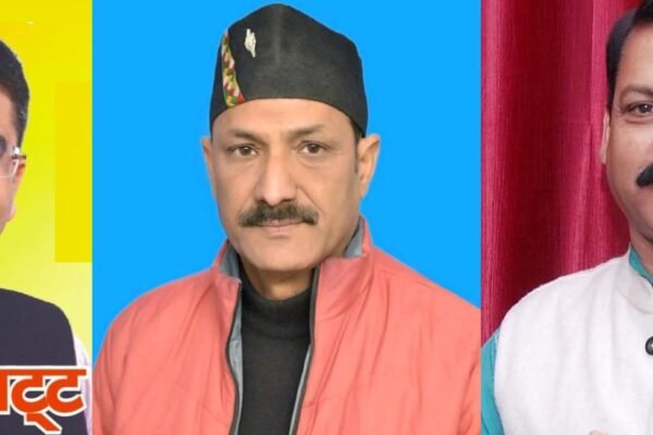 L R- Kishor Bhatt, BJP, Bhupinder Chauhan, Independent and Dinesh Gaur, Congress candidates for Chairman, Badahat Municipal seat.